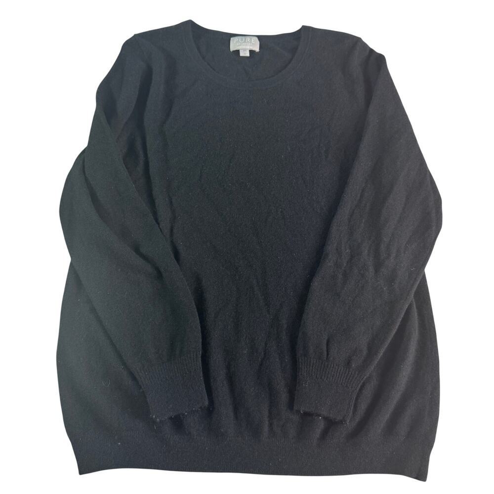 Pure Collection 100% Cashmere Sweater Womens US 18 Black Long Sleeve Crew Neck